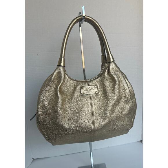 Kate Spade Genuine Pebbled Gold Leather Double Handles Shoulder/Hand Bag Purse - Picture 1 of 12